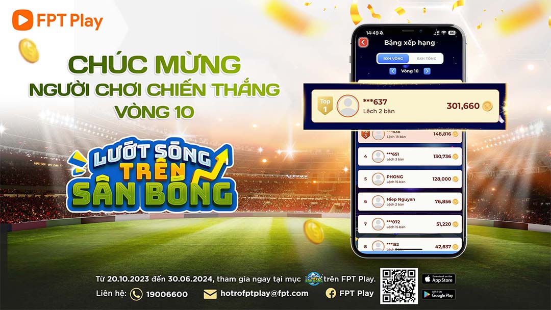Chương Trình Khuyến Mãi Lướt Sóng Trên Sân Bóng Vòng 10