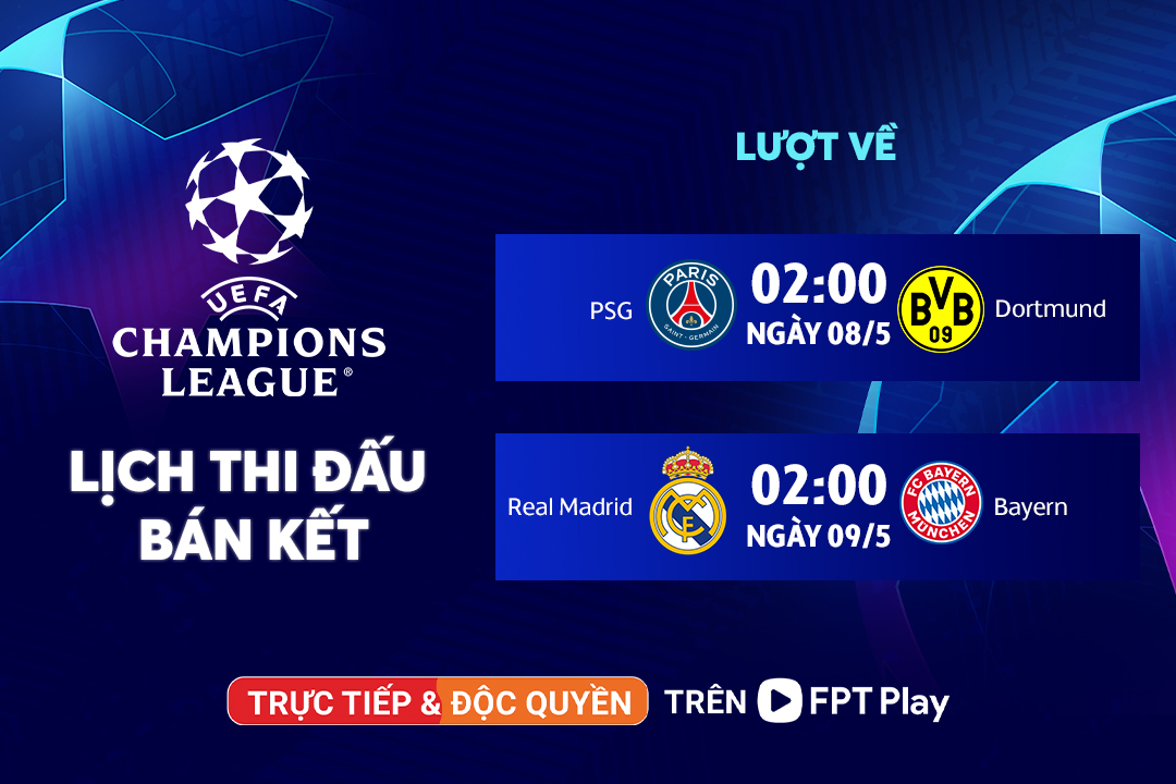 Trực tiếp PSG - Dortmund và Real Madrid - Bayern